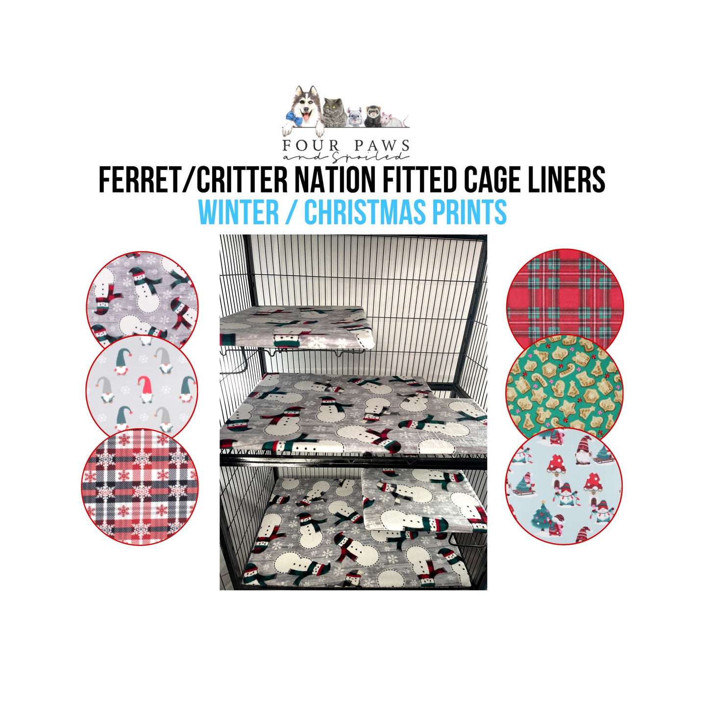 Winter & Christmas Critter/Ferret Nation Fitted Cage Liners